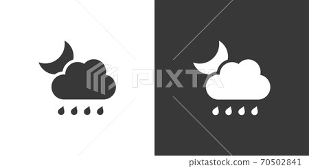 Raindrops, cloud and moon. Isolated icon on black and white background. Weather vector illustration Raindrops, cloud and moon. Isolated icon on black and white background. Weather vector illustration 70502841