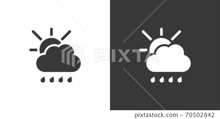 Raindrops, cloud and sun. Isolated icon on black and white background. Weather vector illustration Raindrops, cloud and sun. Isolated icon on black and white background. Weather vector illustration 70502842