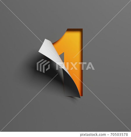 Curl paper font 3d rendering number 1 Curl paper font 3d rendering number 1 70503578