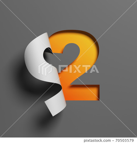 Curl paper font 3d rendering number 2 Curl paper font 3d rendering number 2 70503579