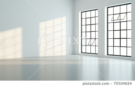 Loft style interior with two black windows Loft style interior with two black windows 70504684