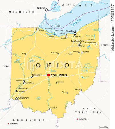 Ohio, OH, political map, The Buckeye State, The - Stock Illustration 