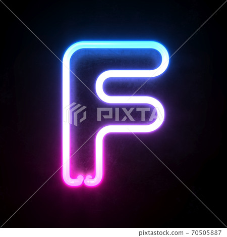 Neon 3d font, blue and pink neon light 3d rendering, letter F Neon 3d font, blue and pink neon light 3d rendering, letter F 70505887