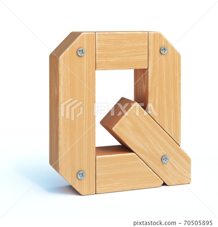 Wood font, 3d alphabet made of wooden parts, 3d rendering, letter Q Wood font, 3d alphabet made of wooden parts, 3d rendering, letter Q 70505895