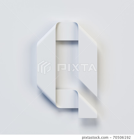 Origami paper font, folded ribbon font 3d rendering, letter Q 70506192