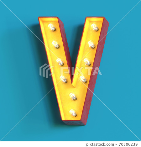 Light bulb glowing font, 3d alphabet character, 3d rendering, letter V Light bulb glowing font, 3d alphabet character, 3d rendering, letter V 70506239