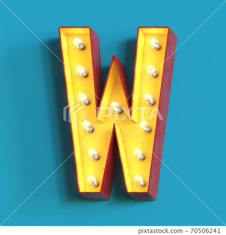 Light bulb glowing font, 3d alphabet character, 3d rendering, letter W Light bulb glowing font, 3d alphabet character, 3d rendering, letter W 70506241