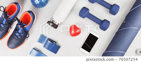 Healthy lifestyle sports accessories flat lay 70507254