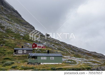 Norwegian wooden mountain huts cabin, Norway 70507657