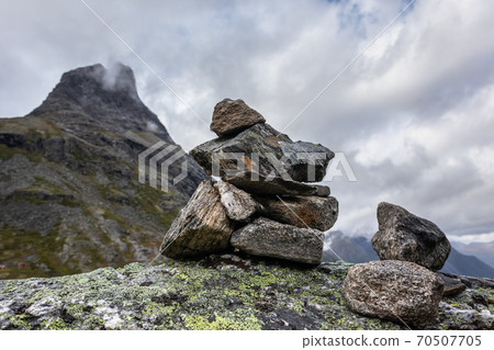 Troll rock pyramid on top of Trollstigen road 70507705