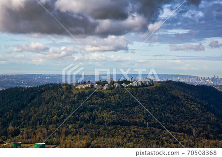 Aerial view of Burnaby Mountain during a vibrant morning 70508368