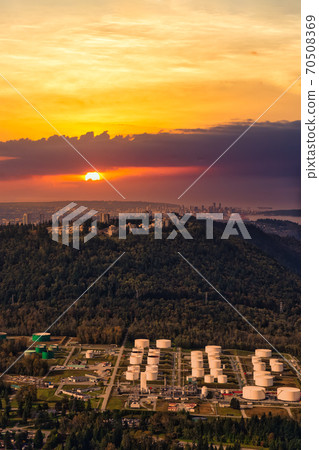 Aerial view of Burnaby Mountain during a vibrant morning 70508369