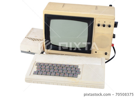 old 8 bit computer with monitor from tv set 70508375