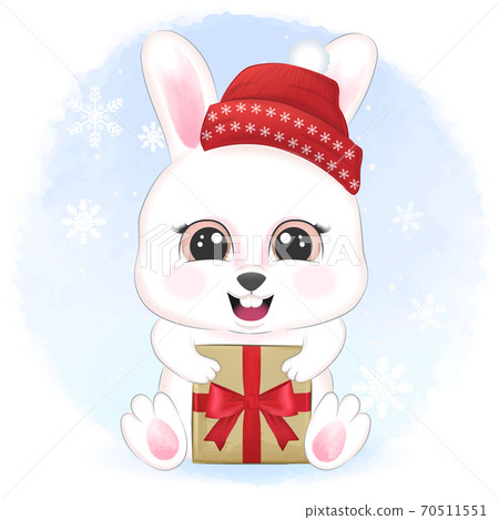 Rabbit with gift box in winter and Christmas illustration. 70511551
