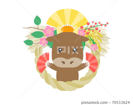 Illustration of Shimenawa and cow character 70511624