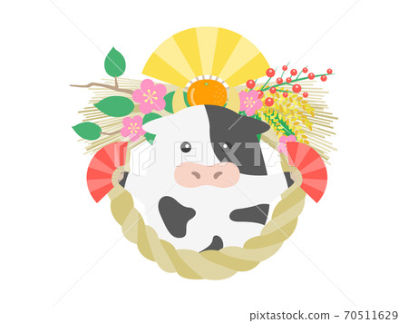 Illustration of Shimenawa and cow character 70511629
