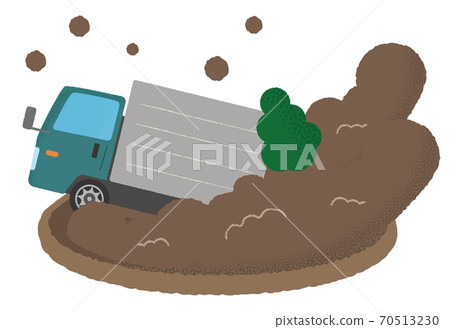 Vector illustration of a green truck in a landslide Vector illustration of a green truck in a landslide 70513230