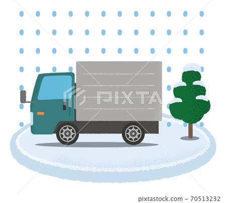 一輛綠色的卡車，遭受大雪的矢量圖 70513232