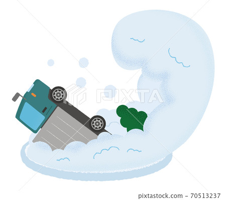 Vector illustration of a green truck suffering from an avalanche Vector illustration of a green truck suffering from an avalanche 70513237