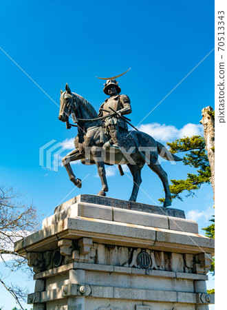 Aoba Castle Ruins, Statue of Masamune Date in the Blue Sky Miyagi Sendai 70513343