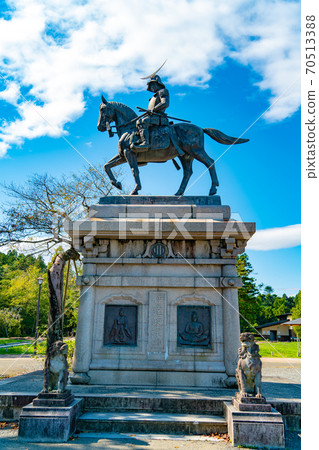 Aoba Castle Ruins, Statue of Masamune Date in the Blue Sky Miyagi Sendai 70513388