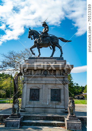 Aoba Castle Ruins, Statue of Masamune Date in the Blue Sky Miyagi Sendai 70513389