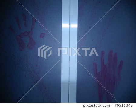 Horror bathroom door with red handprint Horror bathroom door with red handprint 70515346
