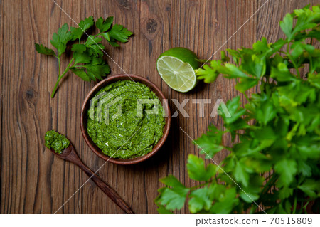 parsley chimichurri (pesto) sauce parsley chimichurri (pesto) sauce 70515809