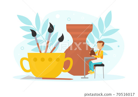 Tiny Boy Making Pot with Clay, Pottery and Ceramics, Creative Children Education Vector Illustration Tiny Boy Making Pot with Clay, Pottery and Ceramics, Creative Children Education Vector Illustration 70516017
