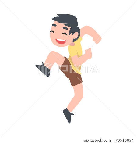 Happy Little Boy Jumping, Cute Smiling Preschooler Kid Having Fun Cartoon Style Vector Illustration 70516054