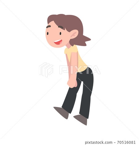 Happy Little Girl Having Fun Cartoon Style Vector Illustration on White Background 70516081