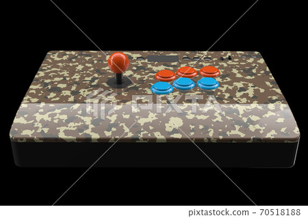 Vintage arcade game machine with colorful controllers isolated on black 70518188