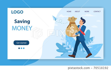 businessman carries big stack of gold coins money. 70518192