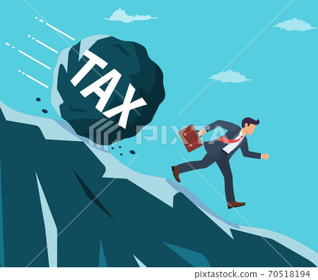 Businessman on mountain running away from big tax Businessman on mountain running away from big tax 70518194