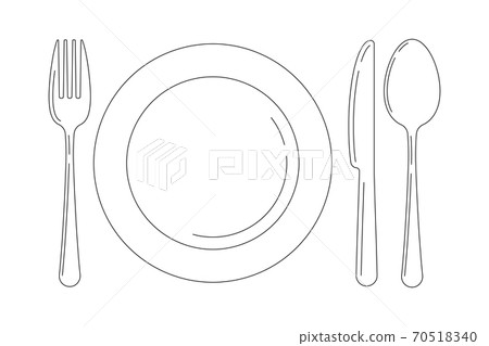 Silverware line art icon set isolated on white background. 70518340