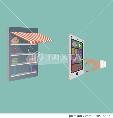 Lady Buying Goods in Online Store. 70518496