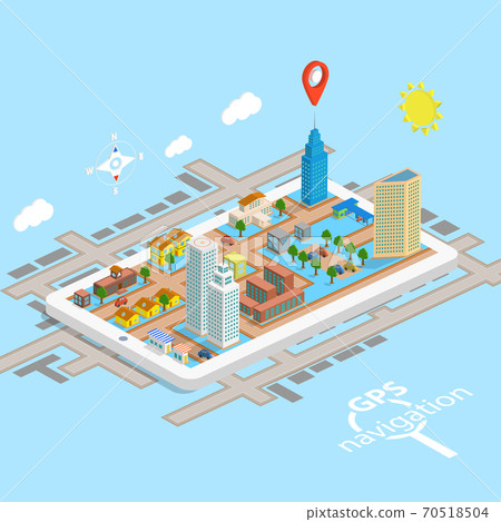 GPS Mobile Navigation Isometric Map. GPS Mobile Navigation Isometric Map. 70518504