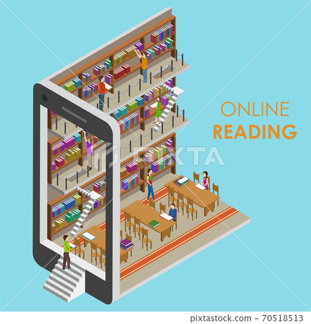 Online Reading Conceptual Isometric Illustration. 70518513