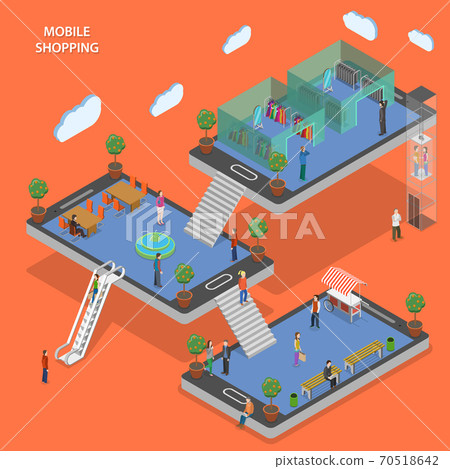 Mobile shopping flat isometric vector concept. 70518642