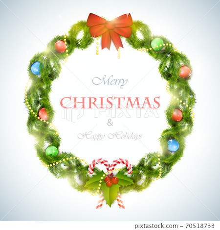 Christmas wreath with greeting vector illustration. Christmas wreath with greeting vector illustration. 70518733