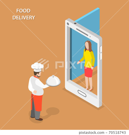 Food delivery flat isometric vector concept. - Stock Illustration ...