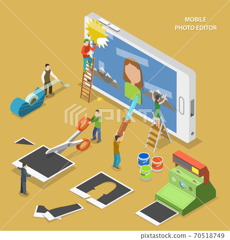 Mobile photo editor flat isometric vector concept. 70518749