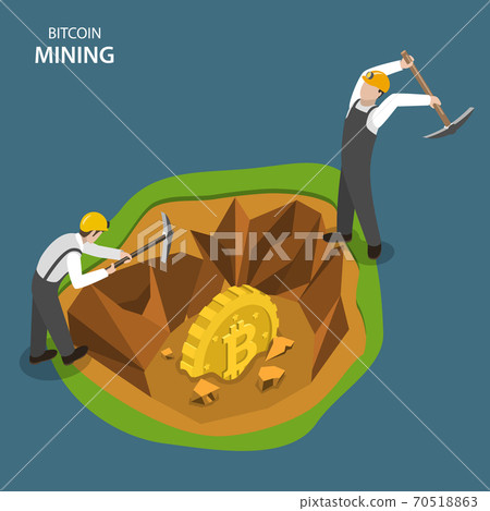 Bitcoin mining isometric flat vector concept. 70518863