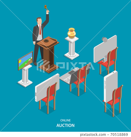 Online auction isometric flat vector concept. 70518869