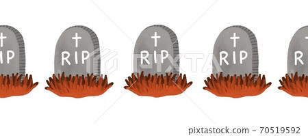RIP gravestone seamless border. Hand drawn Halloween art Rest in peace illustration pattern. Spooky 70519592