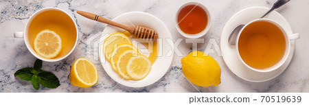 Green tea with lemon and honey, Immunity boosting and cold remedies. 70519639