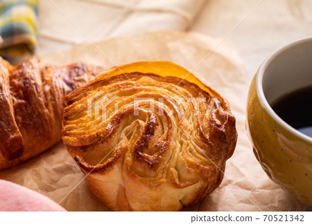 Morning croissant and coffee Morning croissant and coffee 70521342