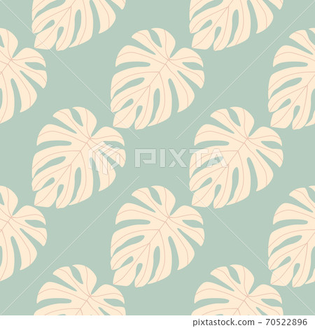 Minimalistic monstera tender print seamless pattern. Pink light tropic leaves silhouettes on blue soft backround. Pastel palette artwork. Minimalistic monstera tender print seamless pattern. Pink light tropic leaves silhouettes on blue soft backround. Pastel palette artwork. 70522896