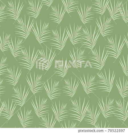 Random seamless pattern with fern leafs ornament. Exotic foliage print with green background. Simple backdrop. 70522897