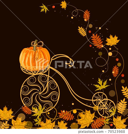 Autumn background with vintage bicycle, pumpkin and colorful leaves Autumn background with vintage bicycle, pumpkin and colorful leaves 70523988